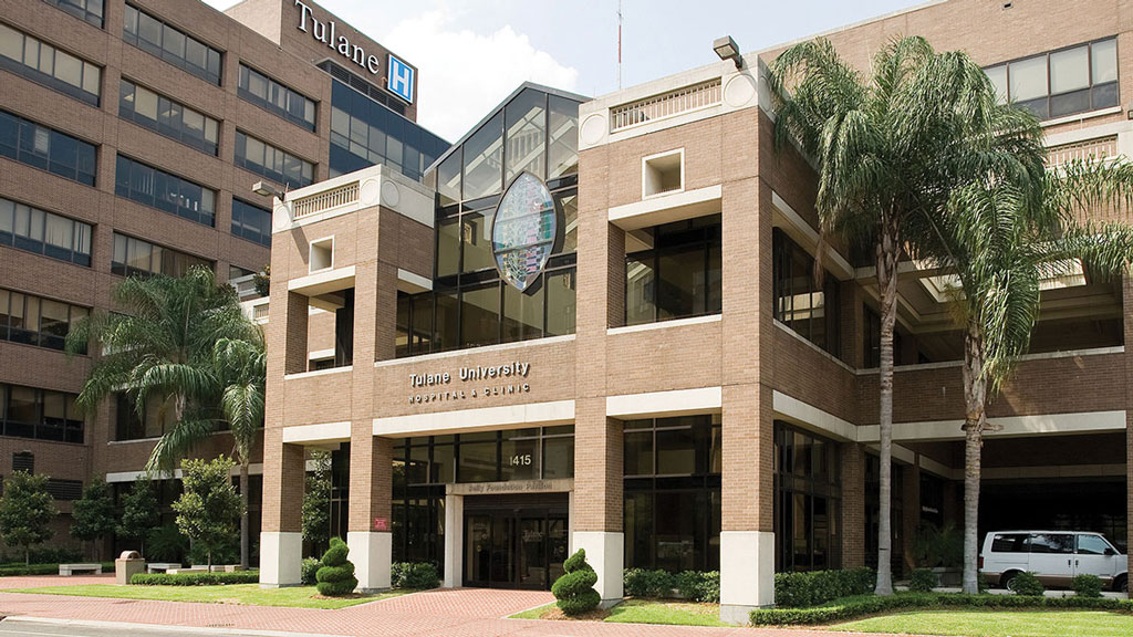 Exterior view of Tulane University Medical Center, featuring the modern facade of the facility dedicated to cutting-edge cancer care.