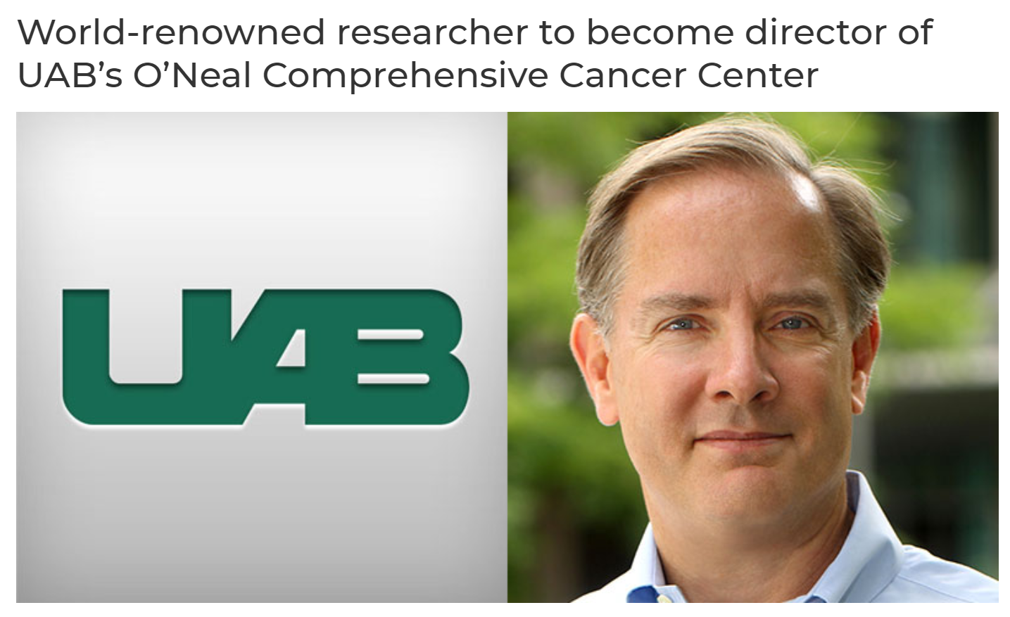 UAB Recruits World Renowned Physician Scientist as new Cancer Center Director, Dr. Sleckman