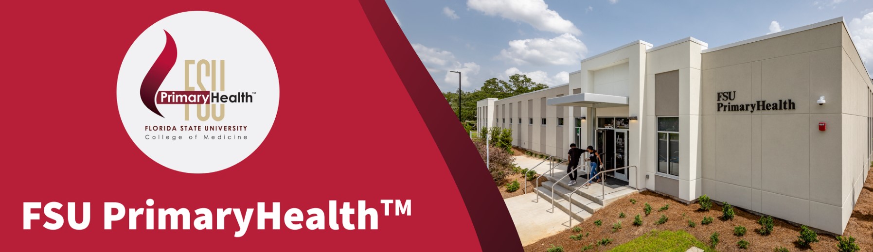 Photo of the FSU PrimaryHealth clinic building with the Florida State University PrimaryHealth logo prominently displayed.