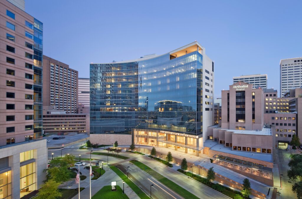 A picture of the Houston Methodist Hospital located at the Texas Medical Center in Houston, Texas