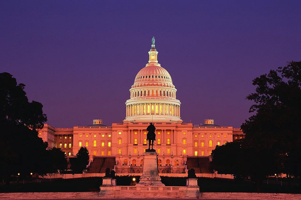 The U.S. Capitol building illuminated at dusk in Washington, D.C., symbolizing the city's rich history, leadership in healthcare innovation, and academic excellence at institutions like MedStar Georgetown University Hospital.